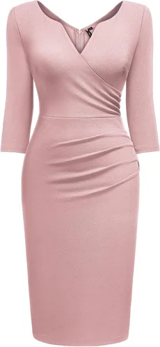 Vista 4 de Miusol Vestido de cóctel de manga 23 con volantes y cuello en V para mujer