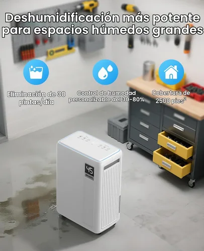 Vista 3 de Deshumidificador de 30 pintas, deshumidificador de 2500 pies cuadrados