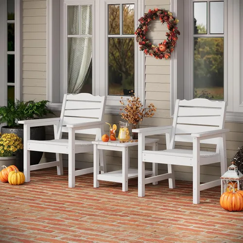 Vista 7 de Silla de patio resistente a la intemperie, sillas de patio al aire libre de madera de polietileno con asiento curvado ergonómico, sillas de comedor