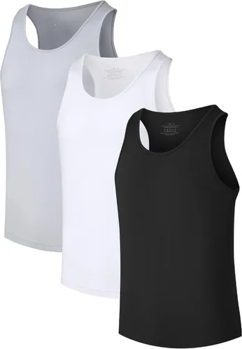 Vista 18 de COLORFULLEAF Camisetas sin mangas de rayón de bambú para hombre, camisetas sin mangas elásticas con cuello redondo (1 o 3)