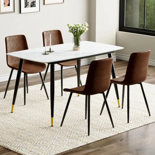 Vista 78 de Juego de 4 mesas de comedor negras para mesa de comedor de 4,50 pulgadas para 4, sillas de cocina de piedra sinterizada, fácil de montar, adecuado