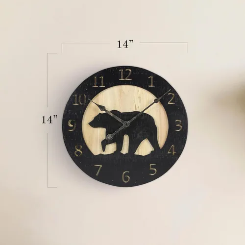 Vista 3 de Young's Inc Reloj de pared tallado con oso de madera, relojes de pared para decoración de sala de estar, reloj de pared funcional y decorativo