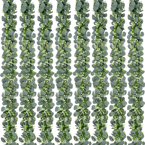 Vista 13 de Waipfaru 2 guirnaldas de eucalipto con margaritas 3D, guirnalda verde con flores, hojas de eucalipto artificiales de 5.9 pies, enredaderas