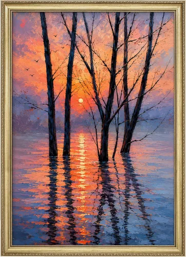 Vista 82 de MUDECOR Lienzo enmarcado prémium para pared, pinos nevados en bosque de invierno, ilustraciones modernas, arte contemporáneo, escénico, divertido