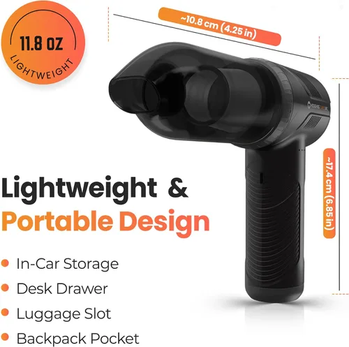 Vista 6 de Hedgehog TurboVAC - Aspiradora portátil 3 en 1 para automóvil, soplador y bomba de aire, aspiradora de mano para automóvil con USB C recargable