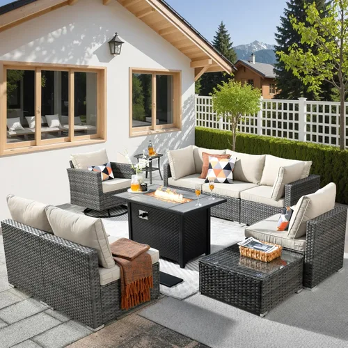 Vista 13 de HOOOWOOO Patio Sectional Furniture Set,2 Piece Couch Set with 2 Matching Armless Chairs(Beige)
