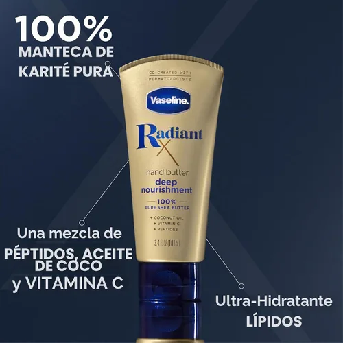 Vista 5 de Vaseline Lotion, Radiant X Deep Nourishment - Mantequilla de manos para piel seca + barra de terapia labial original Vaseline para labios secos