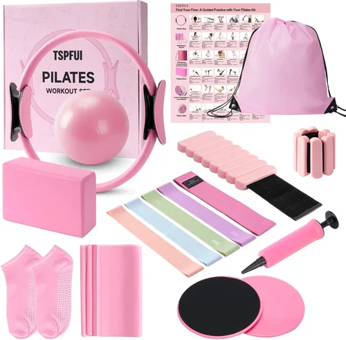 Vista 8 de Pilates Kit with Yoga Block, Home Workout Set for Women Rosa