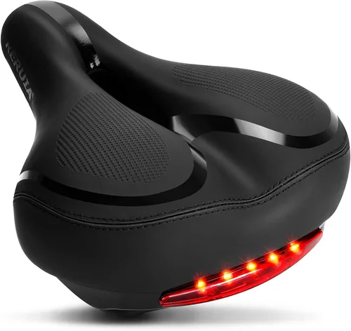 Vista 9 de Asiento de bicicleta grande y cómodo, sillín ancho con absorción de impactos, cojín de bicicleta de ejercicio de gran tamaño con espuma