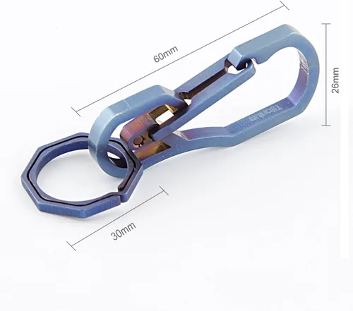 Vista 3 de Llavero de titanio multiherramientas con rodamiento máximo de 110.2 lbs llavero para senderismo, camping al aire libre (azul)