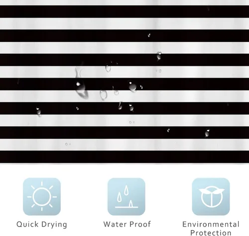 Vista 4 de Black White Striped Small Stall Simple Bathroom Shower Curtain Set