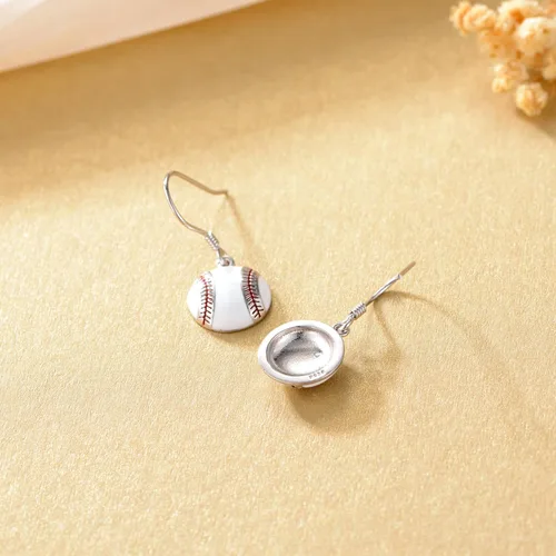 Vista 5 de Aretes deportivos de plata de ley para béisbol, fútbol, voleibol, tenis, baloncesto, aretes colgantes de media bola, aretes de atletas, aretes