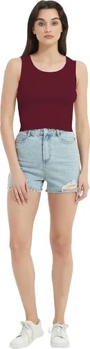 Vista 2 de Women's Casual Tank Top Solid Color Basic Sleeveless Crew Neck Ribbed Knit Crop Top