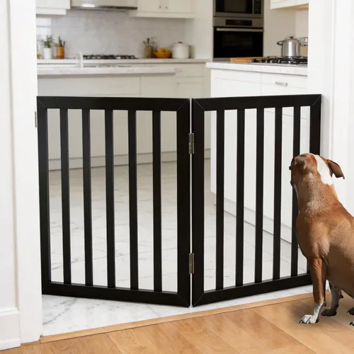 Vista 2 de Puerta para perros para interiores, valla independiente para perros, para la casa, puertas, pasillos o escaleras, puerta para mascotas plegable