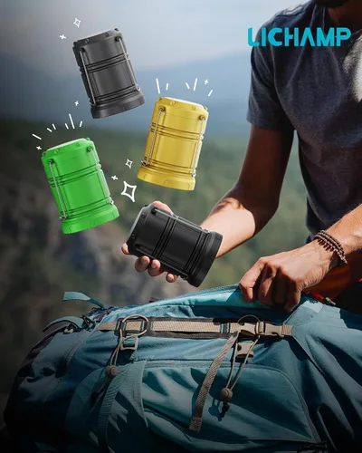 Vista 7 de Lichamp Paquete de 4 linternas LED para acampar, luces de campamento con pilas, linterna plegable LED, kit de suministros de emergencia portátiles