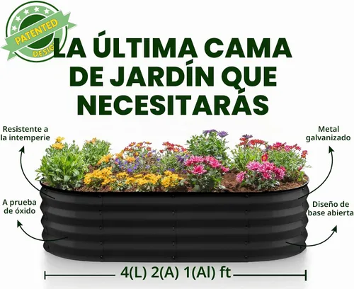 Vista 5 de Plant & Plot Camas de jardín elevadas galvanizadas al aire libre/ Jardinera elevada de 4 x 2 × 1 pie para jardinería, verduras, flores, caja