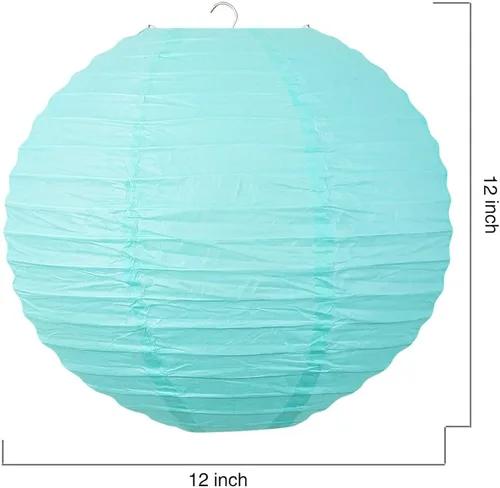 Vista 2 de Linternas de papel de estilo chino, juego de 5, adecuadas para decoración de fiestas (azul claro, 12 pulgadas)