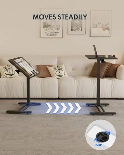 Vista 3 de FLEXISPOT H7 PRO Mesa de pie móvil ajustable para cama con ruedas neumáticas, mesa para laptop portátil, inclinable 90°, carro para computadora