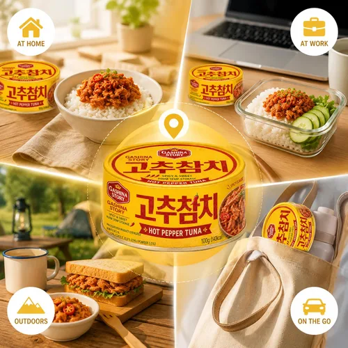Vista 6 de Lata de atún coreano con salsa de pimiento picante, 3.5 onzas (100g) x 5 latas - Atún enlatado coreano