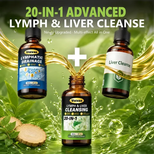 Vista 5 de Lymph & Liver Cleanse Liquid Drops, 20-in-1 Lymphatic Drainage Drops, Natural Herbal Complex with Milk Thistle, Echinacea, Fucoxanthin - Gentle