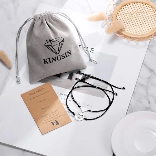 Vista 5 de KINGSIN Juego de pulseras para madre e hija para 2 pulseras de deseos de corazón a juego para mamá e hija