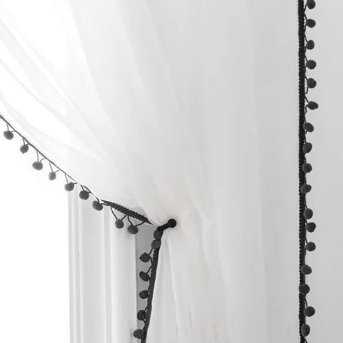 Vista 29 de MISS SELECTEX Cortinas semitransparentes con aspecto de lino y borlas de pompones - Cortinas de gasa semitransparentes con bolsillo para varilla