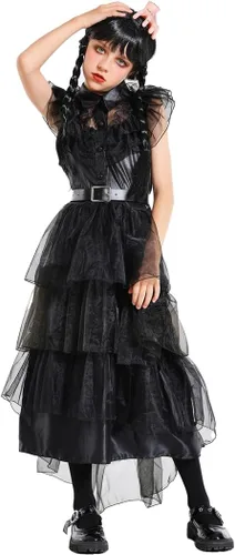 Vista 4 de Disfraz gótico de princesa para niñas, disfraz de Halloween con accesorios para fiesta de cumpleaños