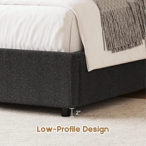 Vista 4 de Base de cama REVOMINCA tamaño Queen, base de cama tapizada de plataforma con cabecero, cama de plataforma suave con esquinas redondas, no se Dgery