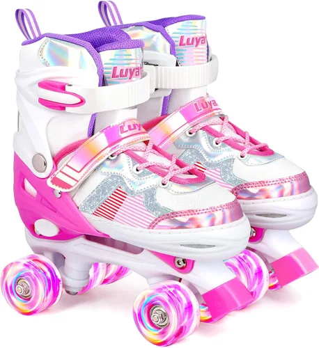Vista 8 de Luyata Patines ajustables para niñas y niños, 4 tamaños de 6 a 12 y 3 a 5 años, patines para niños con 8 ruedas brillantes que se iluminan, 3