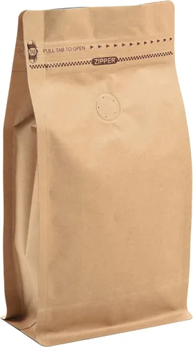 Vista 8 de Bolsas de café de papel kraft – Kraft de alta barrera y forro de aluminio – Bolsas de café de fondo plano con válvula de desgasificación, bolsas
