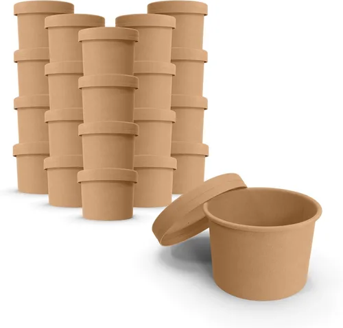 Vista 7 de MT Products Vasos de sopa de papel Kraft de 8 onzas, recipientes desechables para sopa con tapas, paquete de 20