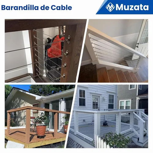 Vista 6 de Muzata Kit de herrajes para barandillas de cable de 1/8 pulgadas, tensor de palanca para poste de madera, acero inoxidable T316, sistema