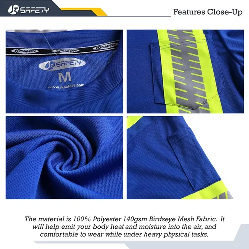 Vista 4 de JKSafety Camiseta de seguridad de manga larga de alta visibilidad con tiras reflectantes cosidas en bordes extendidos de color neón, camiseta