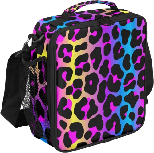 Vista 13 de Pardick Divertida bolsa de almuerzo aislada con calavera de fuego para adolescentes y niños, lonchera portátil reutilizable con correa