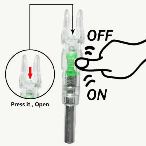 Vista 2 de 6PCS-Nuevas cerraduras iluminadas para flechas con 0.244"/6.2mm de diámetro interior Led Nocks con botón de interruptor para tiro con arco caza Verde