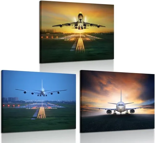 Vista 2 de iKNOW FOTO Lienzo de 3 piezas de arte para pared, diseño de avión despegable, enmarcado, póster de avión, impresiones artísticas para oficina