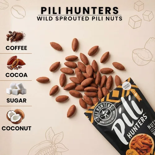 Vista 3 de Pili Hunters - Nueces de pili germinadas silvestres - Caffè Mocha bolsa de 4 onzas - Cacao crudo, azúcar de coco orgánico y café real para un