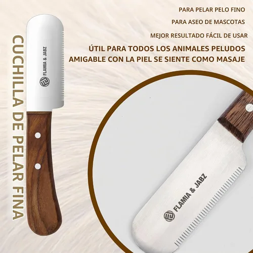 Vista 7 de FLAMIA & JABZ Cuchillo profesional para pelar a mano para el aseo de perros, herramienta para recortar, mango de madera Meranti rojo agarre