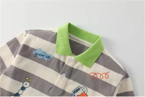 Vista 4 de Polo de manga larga para niños, camisas de rugby de manga larga con estampado de algodón, camiseta de otoño de algodón