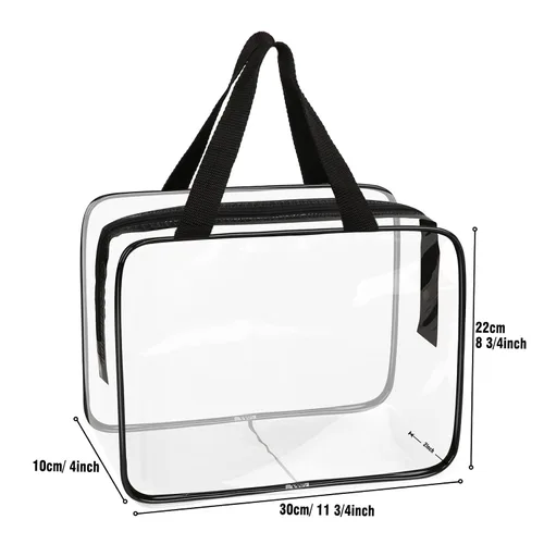 Vista 2 de APREUTY Bolsas de maquillaje transparentes, aprobadas por la TSA, juego de 3 bolsas de maquillaje grandes de PVC transparente con asa de cremallera
