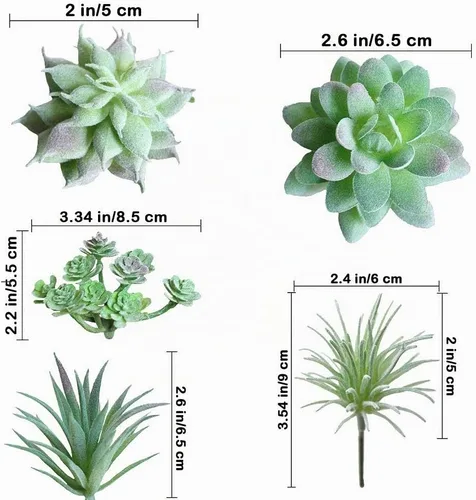 Vista 7 de Supla 11 piezas de mini selecciones de suculentas artificiales sin maceta, surtido de suculentas falsas en verde flocado en diferentes tipos