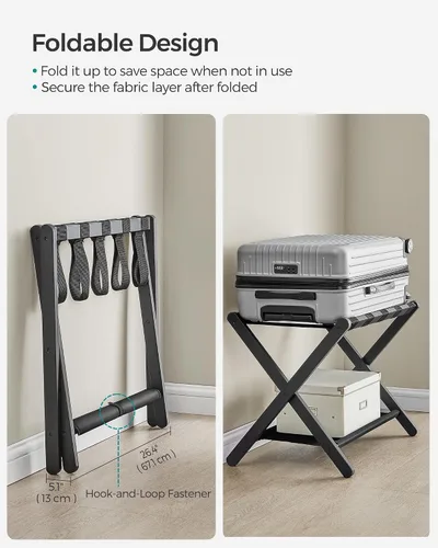 Vista 7 de SONGMICS Portaequipajes, Juego de 2, Soporte Plegable para Maletas con Estante de Almacenamiento, para Habitación de Huéspedes, Hotel, Dormitorio