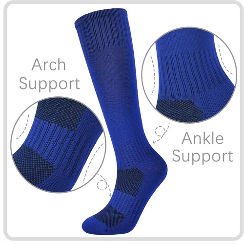 Vista 3 de Calcetines de fútbol para niños, 6 pares de calcetines de fútbol para niñas, calcetines altos hasta la rodilla, béisbol, sóftbol, deportes, jóvenes