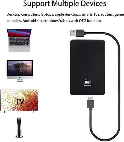 Vista 3 de ist computers Disco duro externo de 500 GB, USB 3.0, almacenamiento HDD portátil ultradelgado para PC y Mac, computadora de escritorio, PS4, PS5