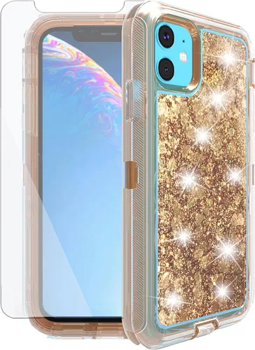 Vista 6 de Asuwish Funda de teléfono para iPhone 11 6.1 con protector de pantalla brillante líquida transparente de silicona híbrida de grado militar, funda