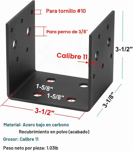 Vista 2 de 4 PCS soportes de base de medio poste negros, compatible con conector de anclaje de poste de 4 x 4, soportes colgantes para viguetas de marco