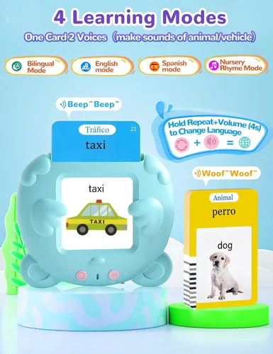 Vista 2 de Tarjetas didácticas parlantes en español e inglés para niños pequeños, 510 palabras de vista, juguetes de aprendizaje bilingüe para niños, juguetes