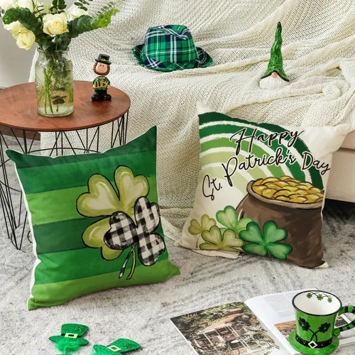 Vista 3 de AVOIN colorlife Happy ST Patricks Day - Juego de 4 fundas de almohada con diseño de trébol con diseño de trébol y sombrero de la suerte, 16 x 16