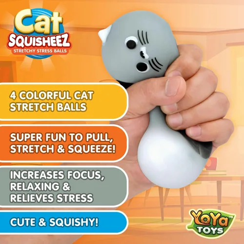 Vista 3 de YoYa Toys Squisheez Cat - Paquete de 4 bolas suaves y esponjosas para aliviar el estrés de gatitos, lindos animales elásticos, juguetes perfectos