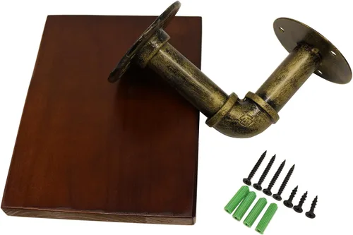 Vista 2 de CVHOMEDECO. Tubo de agua rústico de hierro vintage con estante de almacenamiento de tablero de madera, estante de exhibición montado en la pared